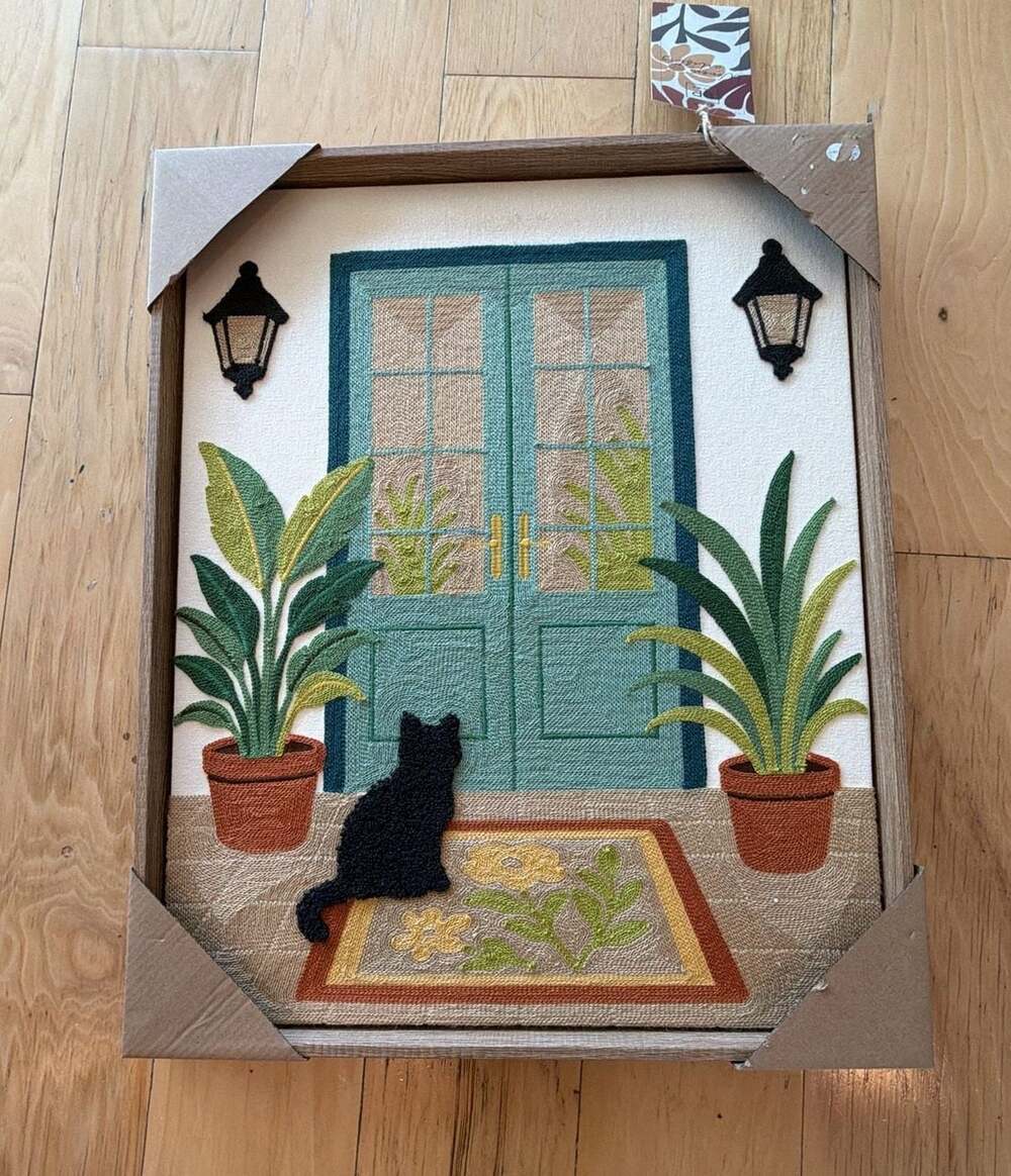 BP Home Woven Embroidered Textile Wall Art Black Cat
